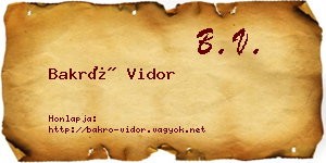 Bakró Vidor névjegykártya